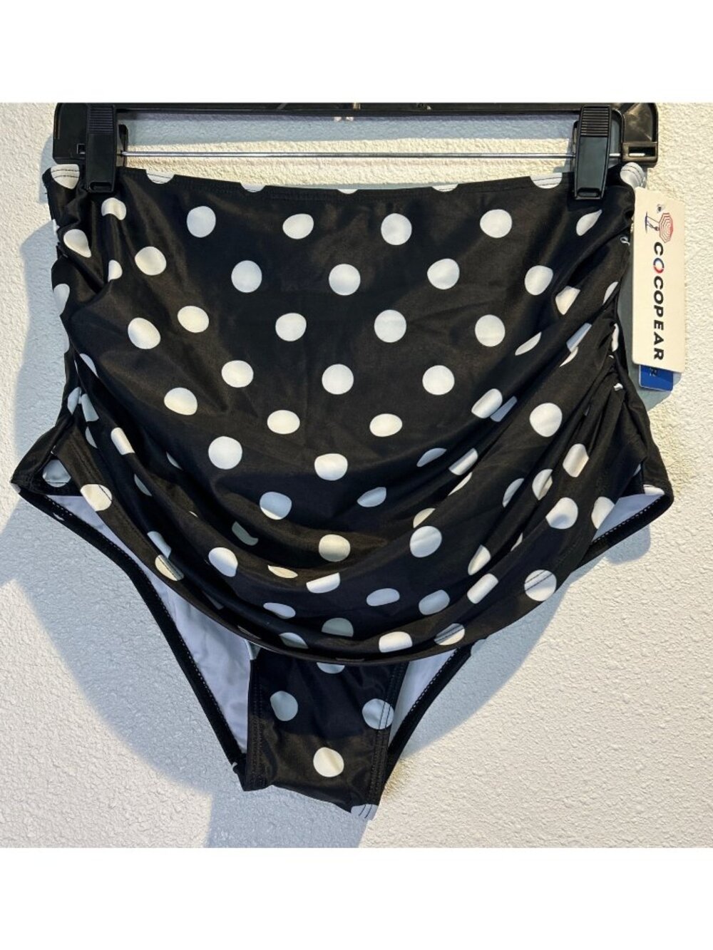 NWT Cocopear Polka Dot Swim Bottoms XL High Rise Ruched Bikini Bottoms